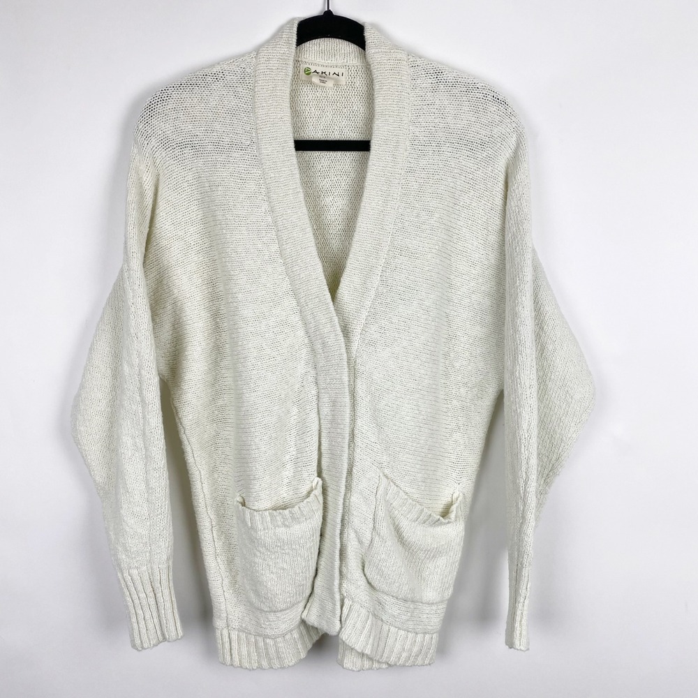 Dakini Shawl Collar Cotton Knit Snap Front Cardigan Sweater Women Medium Cream